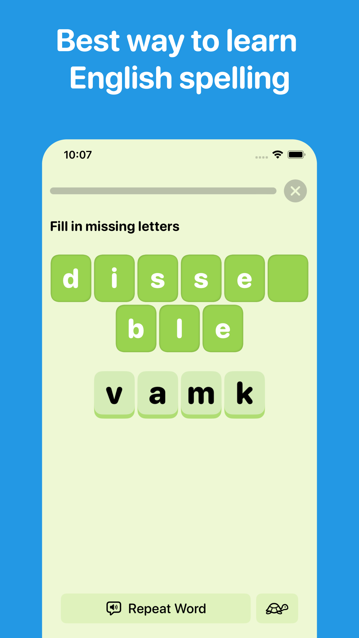 Beezone spelling game for filling in missing letters