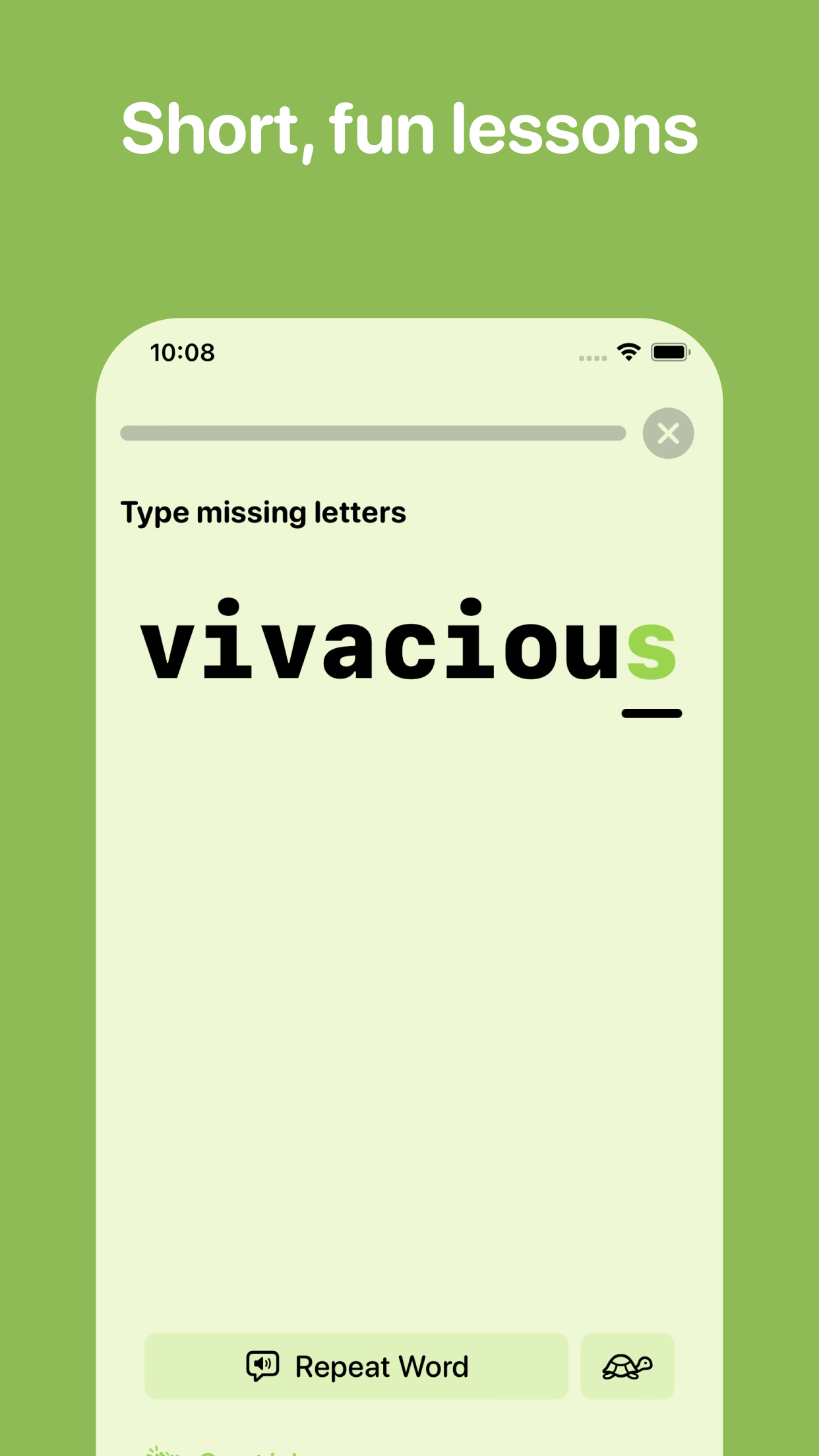 Beezone short spelling lesson with a missing letter exercise