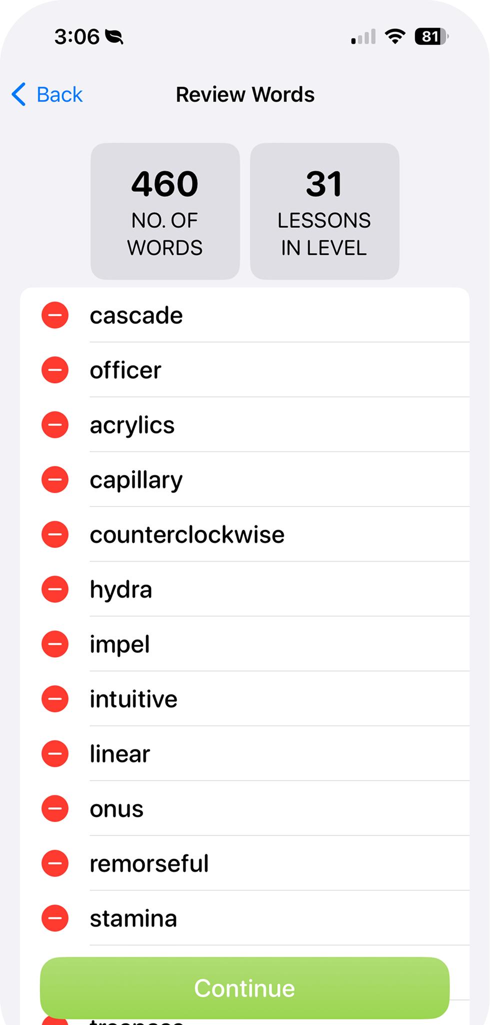 Beezone custom spelling list creation screen