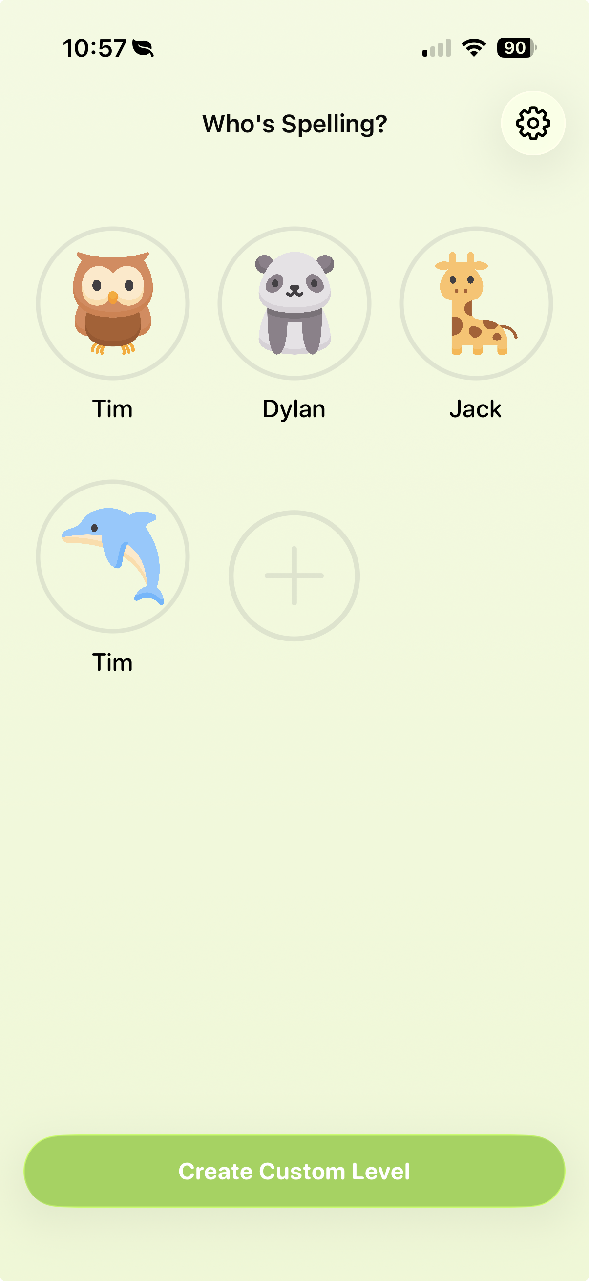 Beezone learner profile selection screen