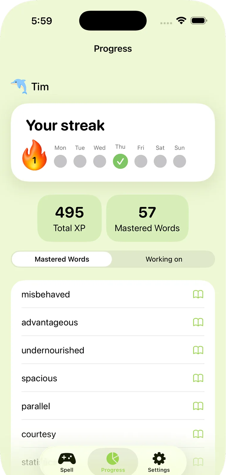 Beezone progress tracking screen
